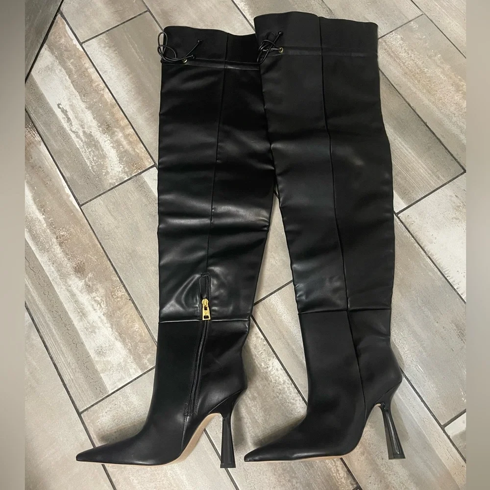 NWB Good American Carla Sleek Black Over-the-Knee Boots